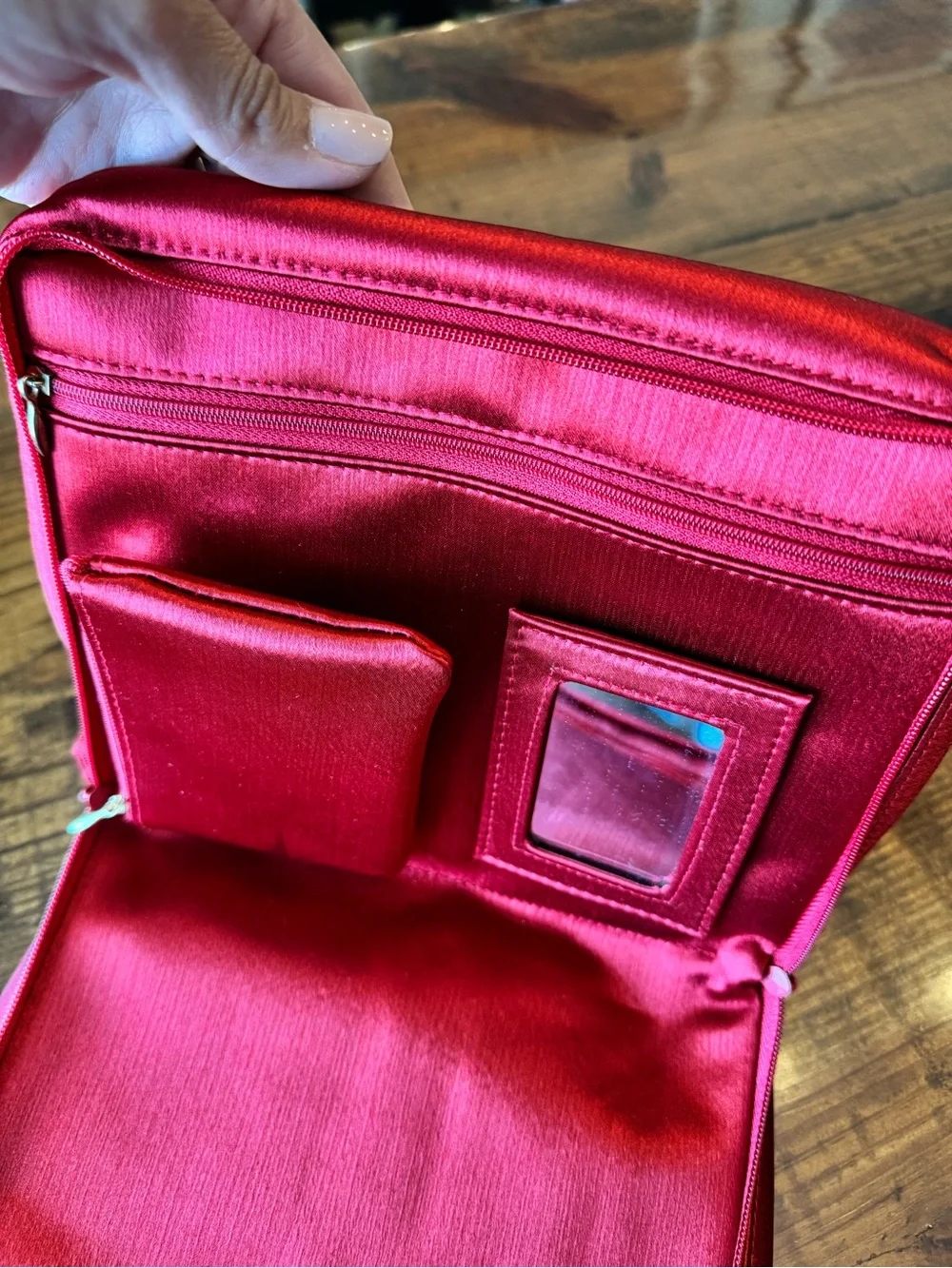 Yves Saint Laurent Red Satin Logo Cosmetic Pouch
